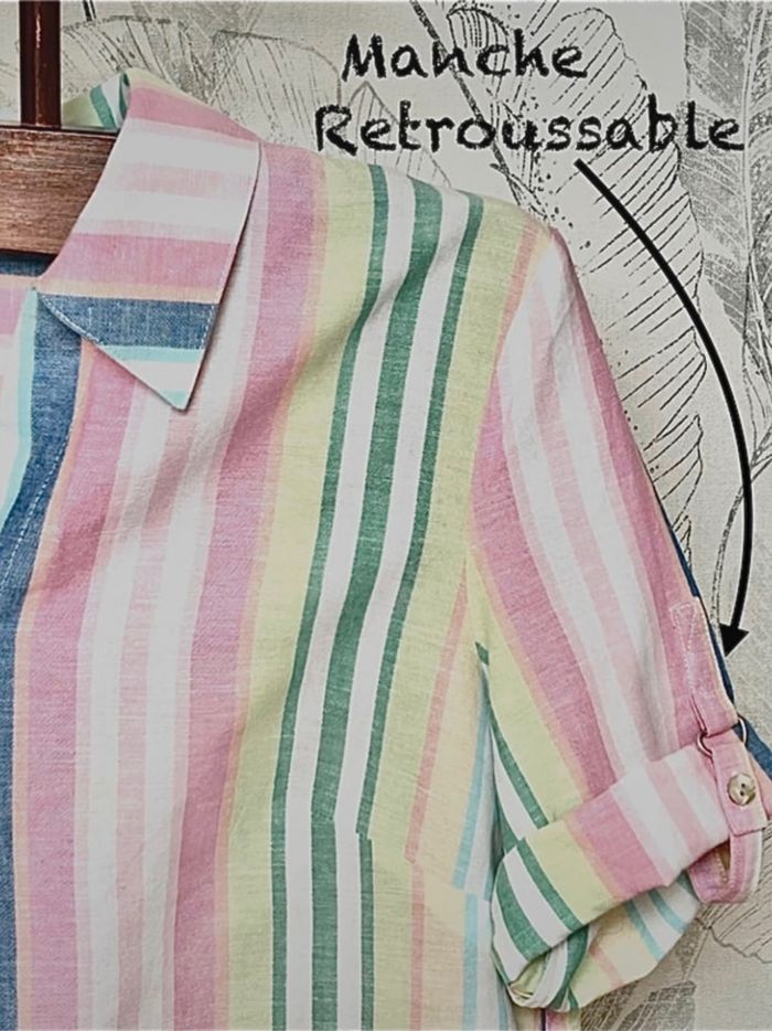Chemise légère en LIN et COTON à rayures ton pastel. Marque. Peter Hahn - photo numéro 3
