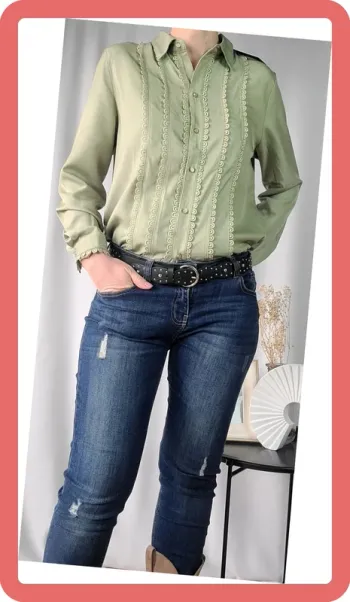 Chemise en tencel et dentelle, Taille L, NEUVE avec étiquette