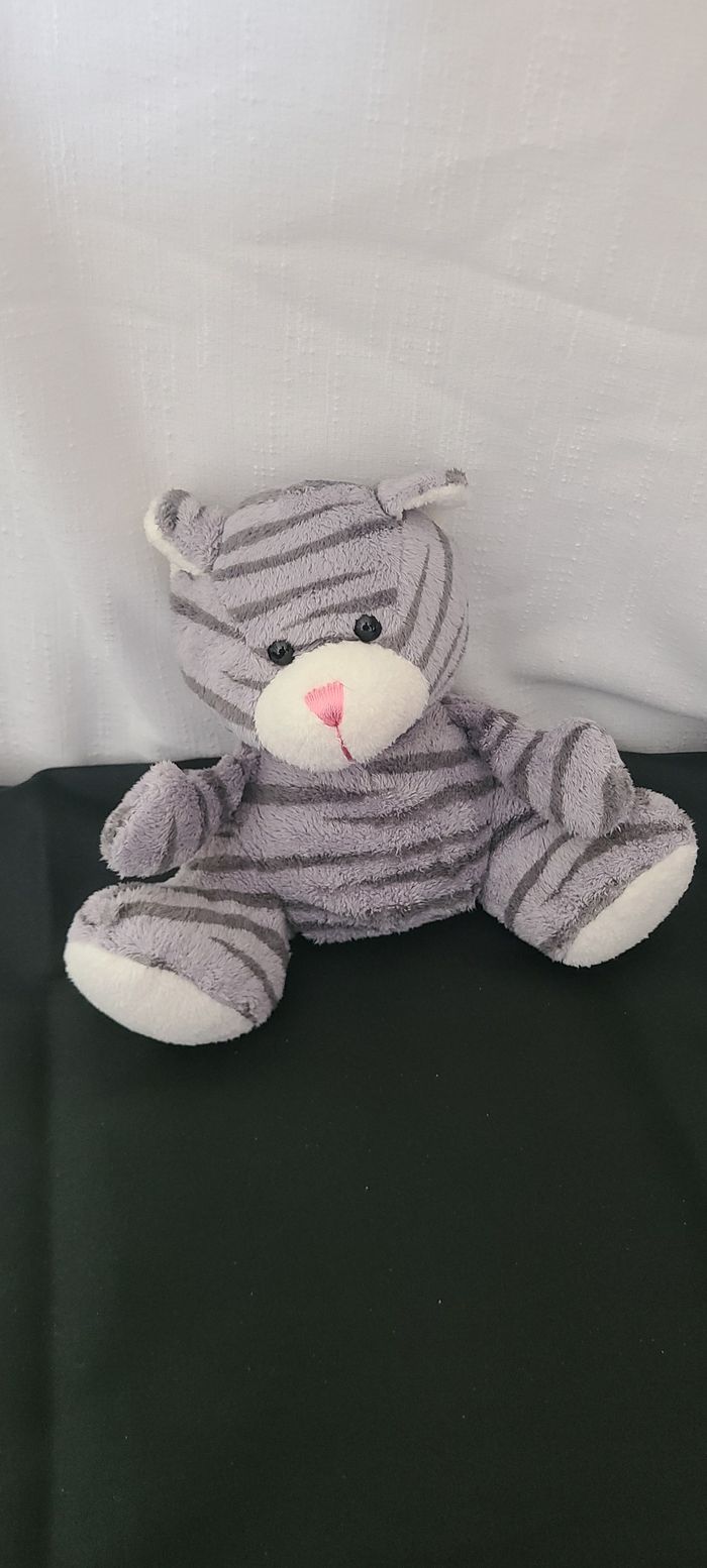 Petite peluche chat tigre HISTOIRE D'OURS boule rayé gris - photo numéro 6