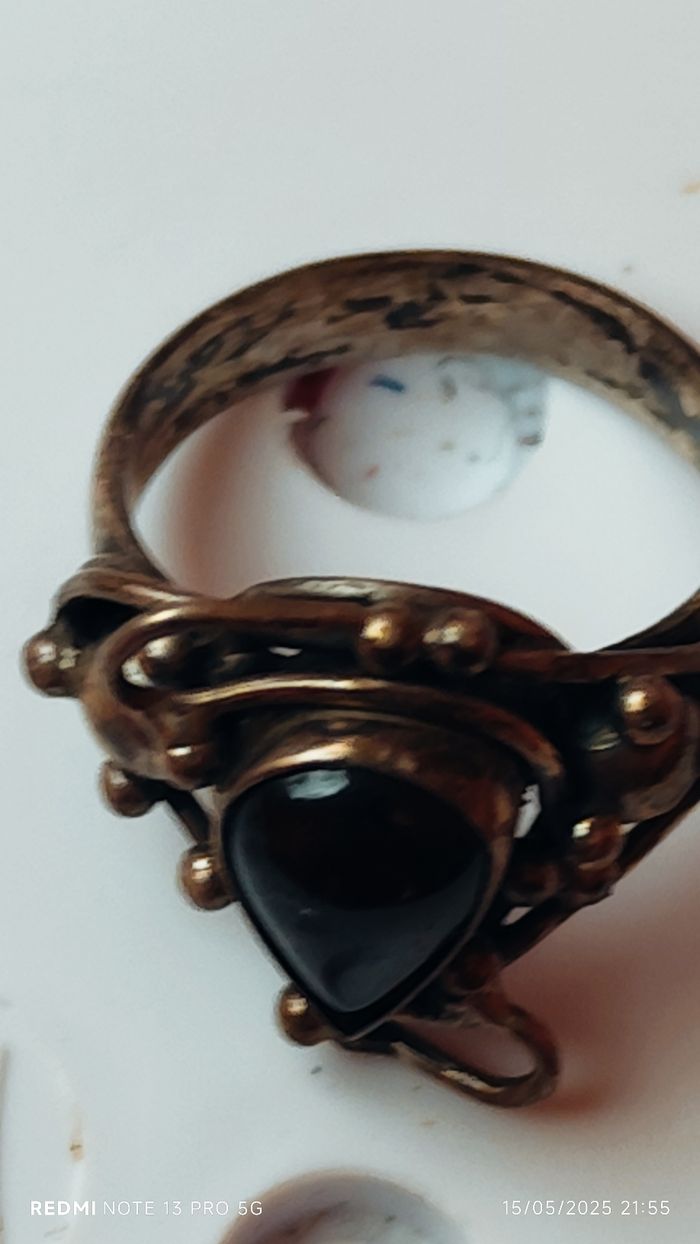 Bague vintage en bronze et ambre - photo numéro 6