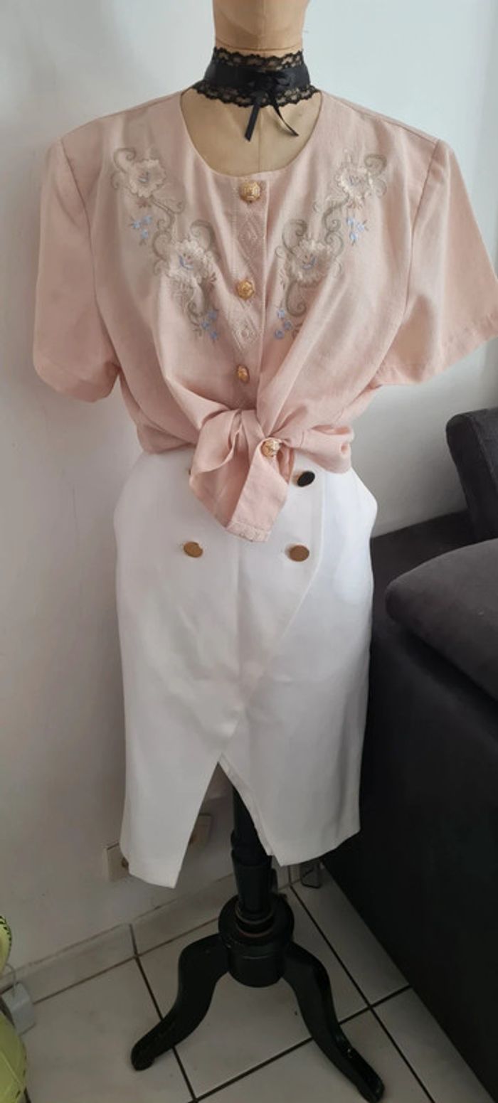 Chemisier blouse vintage broderie boutons dorées 42 - photo numéro 3