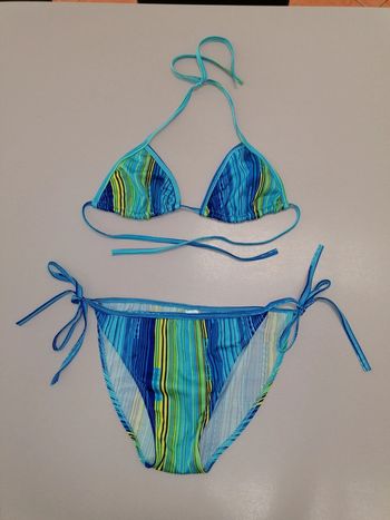 Maillot de bain bikini, bleu vert jaune, M