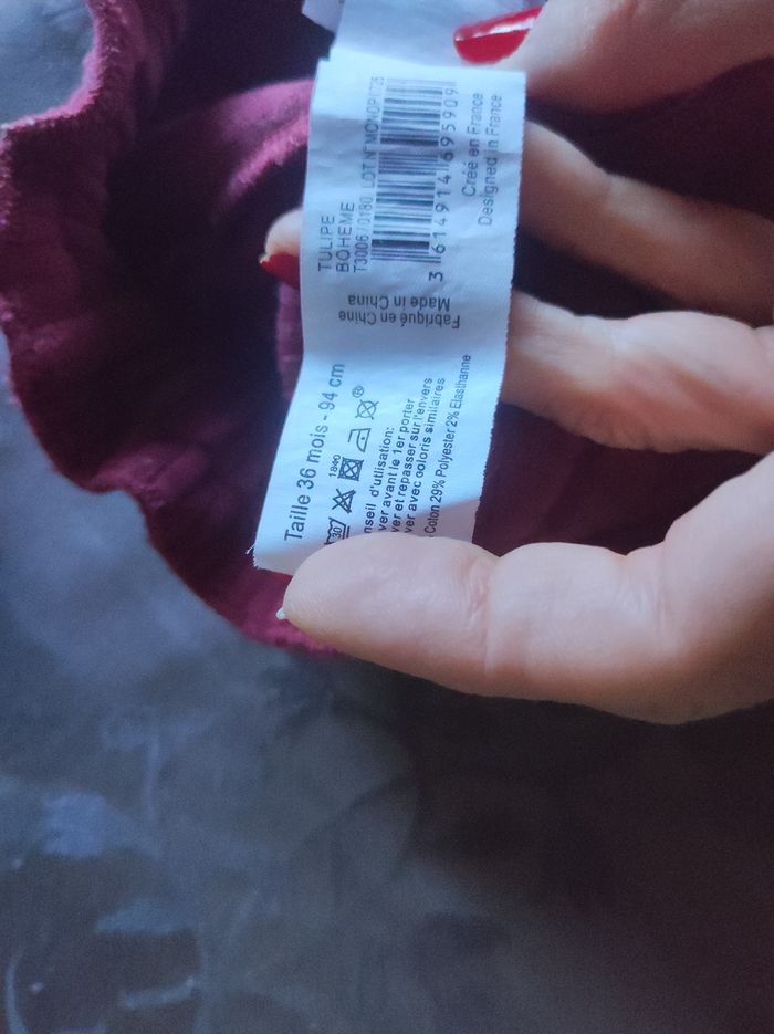 Pantalon velours côtelé Boutchou couleur framboise taille 36 mois - photo numéro 4