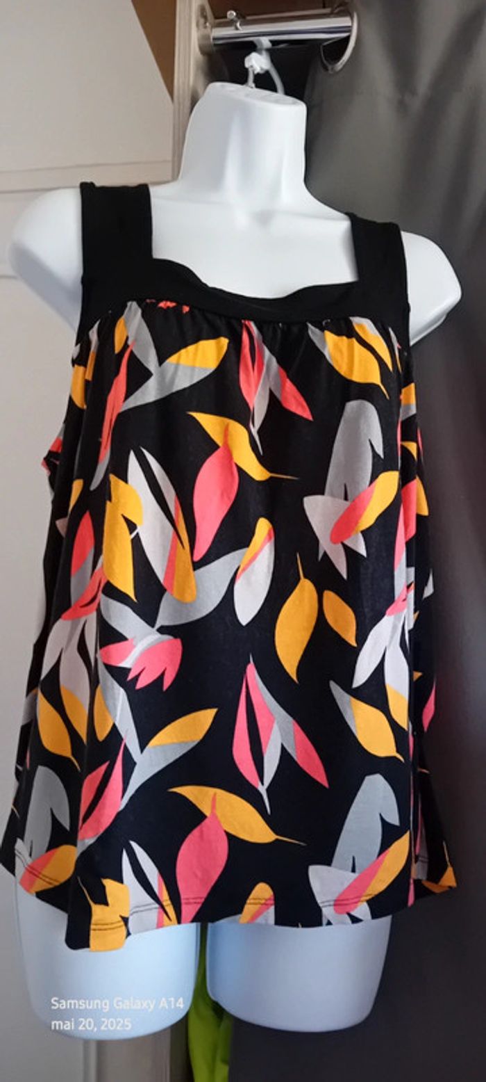 Tunique débardeur motif feuillages coloré noir femme 46 blanche porte