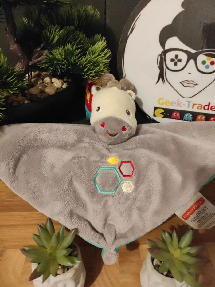 Doudou Girafe Cheval Fisher Price Arditex Gris Mouchoir Plat #geektradedoudou - photo numéro 2