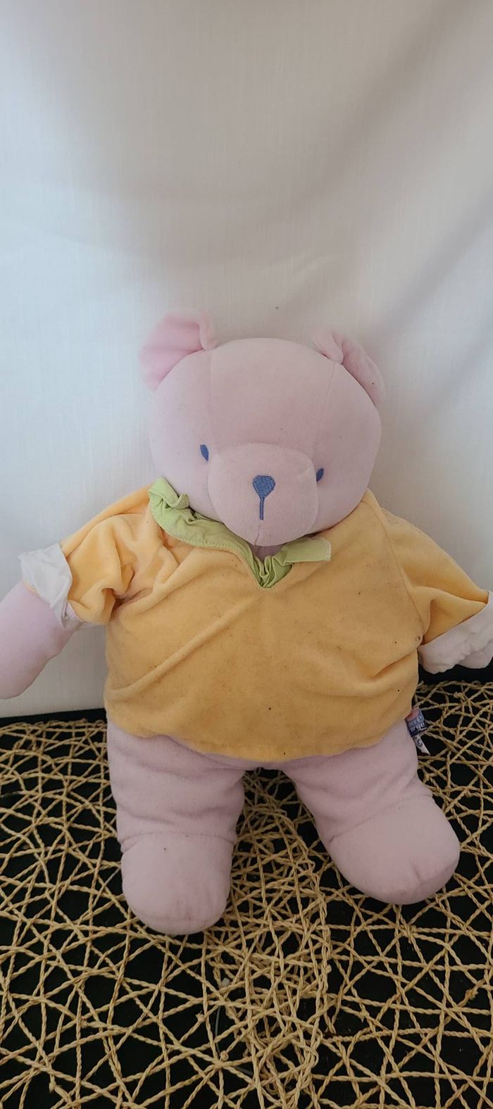 Doudou range pyjama ours blanc jaune vert SUCRE D'ORGE