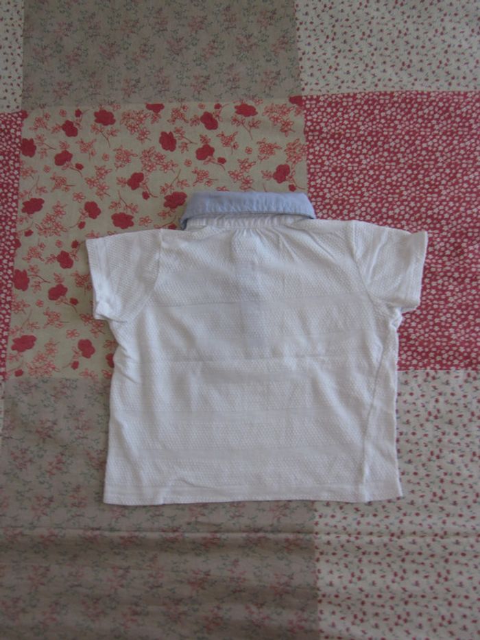 Polo manches courtes blanc col bleu 18 mois - photo numéro 2