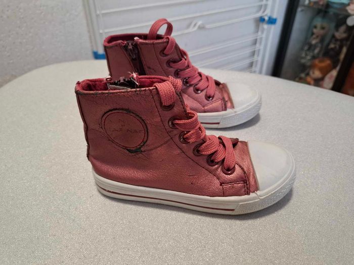 Jolies baskets montantes fille 25 Naf Naf rose pailleté à lacets et zip bon état - photo numéro 2