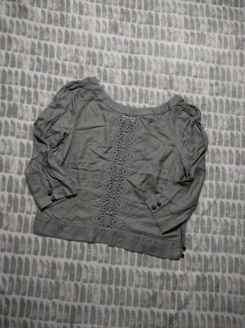 Blouse manches 3/4 dentelle crochet devant gris Kookaï taille 38