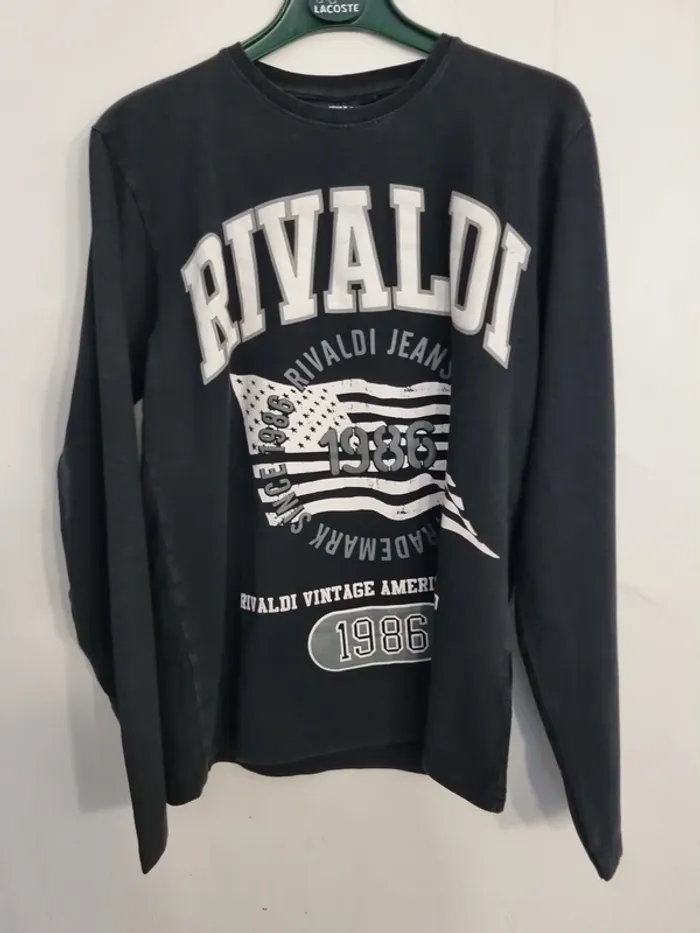 T-shirt à manches longues homme - Taille S / 36 - Rivaldi - Noir flocage vintage - photo numéro 2