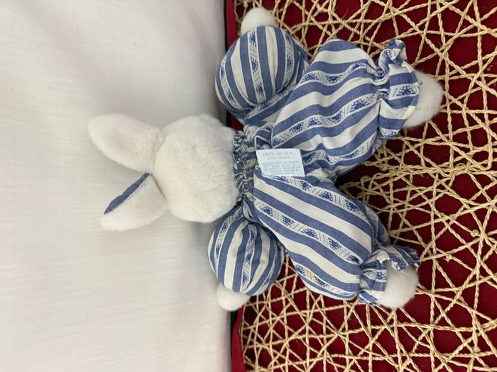 Doudou lapin blanc rayé bleu TARTINE ET CHOCOLAT - photo numéro 4