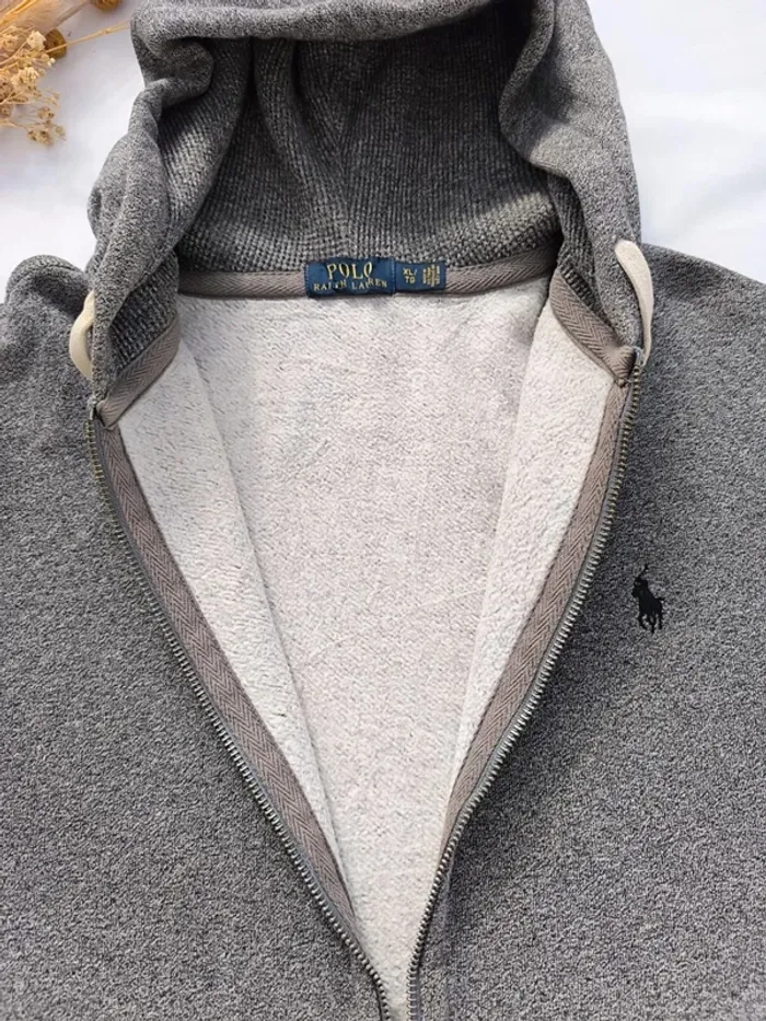 Sweat zippé homme taille XL Ralph Lauren gris logo noir - photo numéro 14