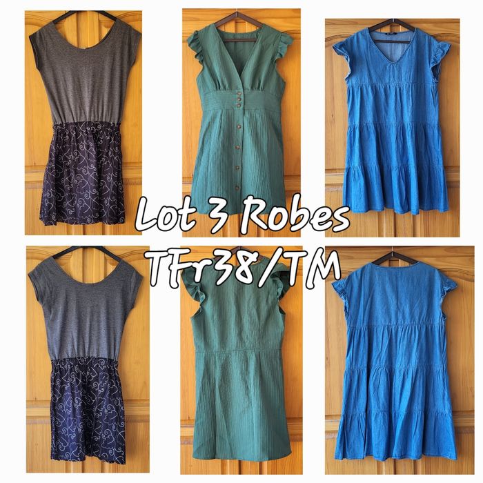 Lot 3 Robes TFr38/TM-Nina Carter Robe en Jean Bleu- Shein Col V & Play Bimatières Jersey et Tissu