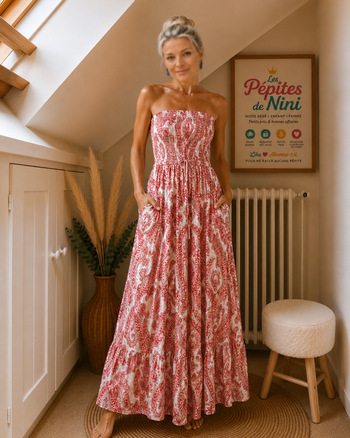 🌸 Superbe robe longue fluide rose & blanche 🌸