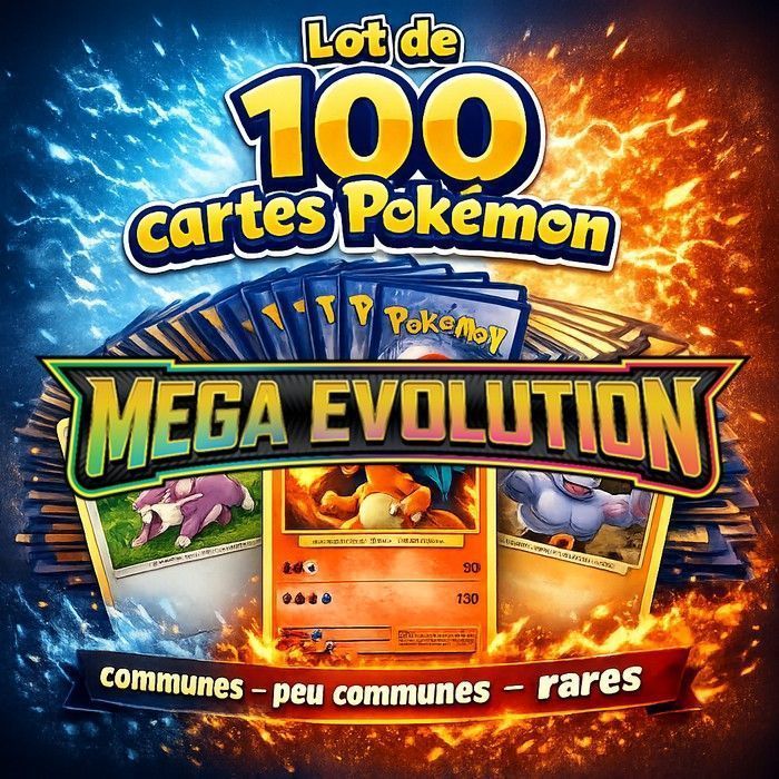 Lot de 100 Cartes Pokémon Bloc Méga Évolution Communes, Peu Communes & Rares SANS Énergies FR - photo numéro 1