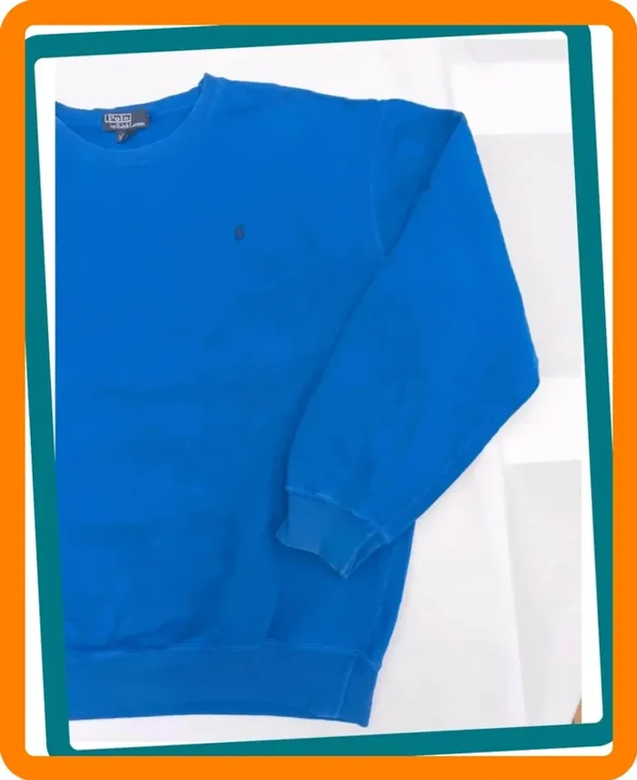 Sweat bleu homme taille L Ralph Lauren logo noir bon état tâche dans le dos - photo numéro 4