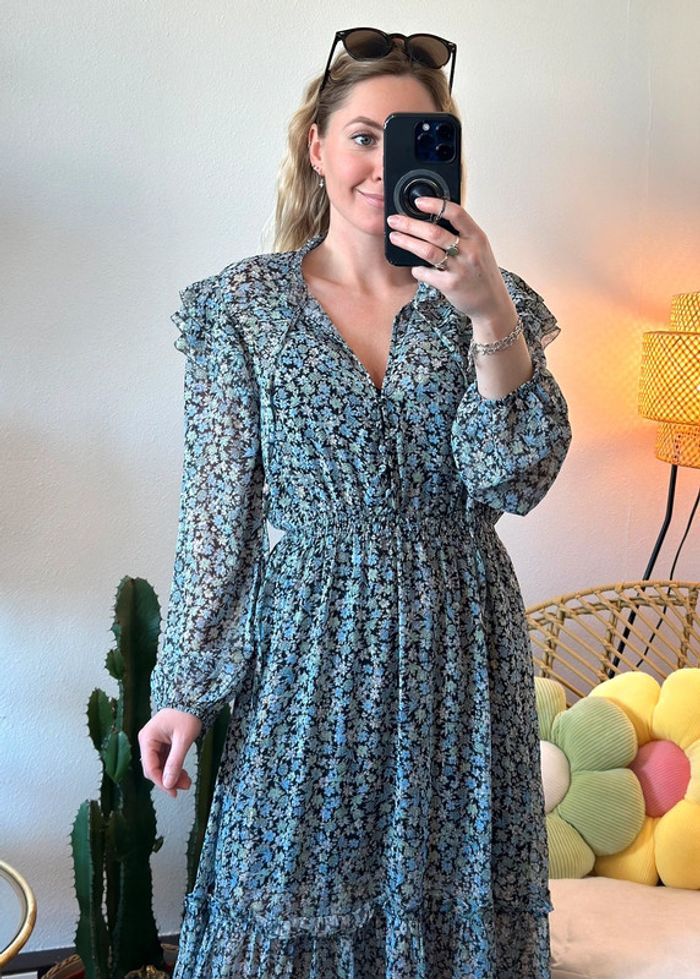 Robe longue bleu à motifs fleuris, modèle Renaza, taille 36 - Maje - photo numéro 2