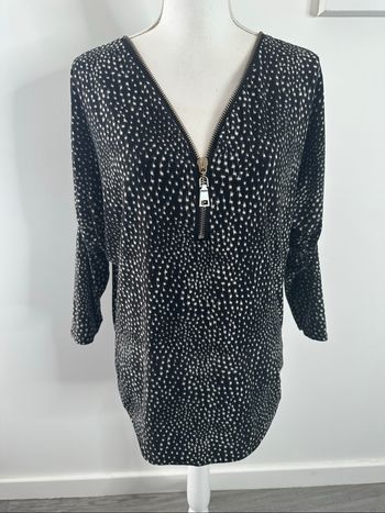 Blouse tunique à pois noire et blanche T38/40 M/L