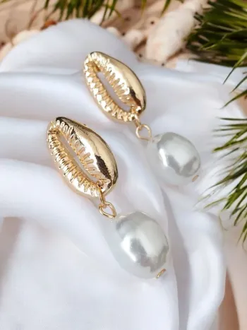 Boucles d'oreilles - coquillage perle blanche nacrée - acier inoxydable - tendance bohème 🐚