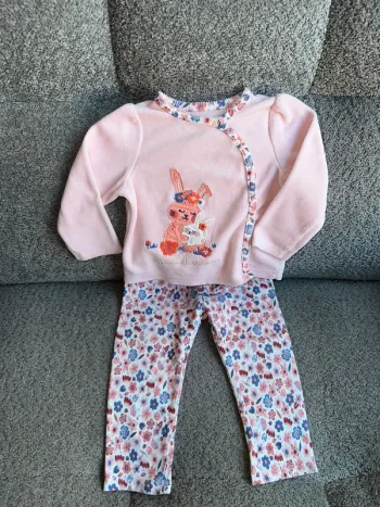 Ensemble pyjama 2 pièces fleuris et motif lapin rose Du Pareil Au Même