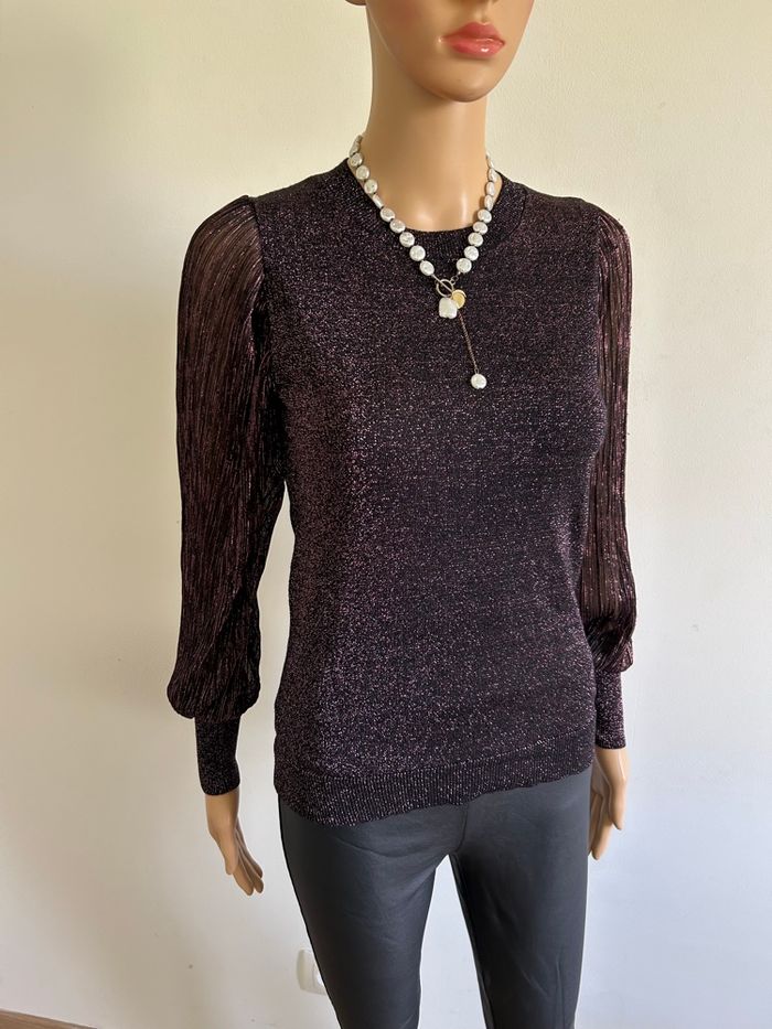 Pull violet pailleté à manches longues Morgan taille XS comme neuf - photo numéro 2