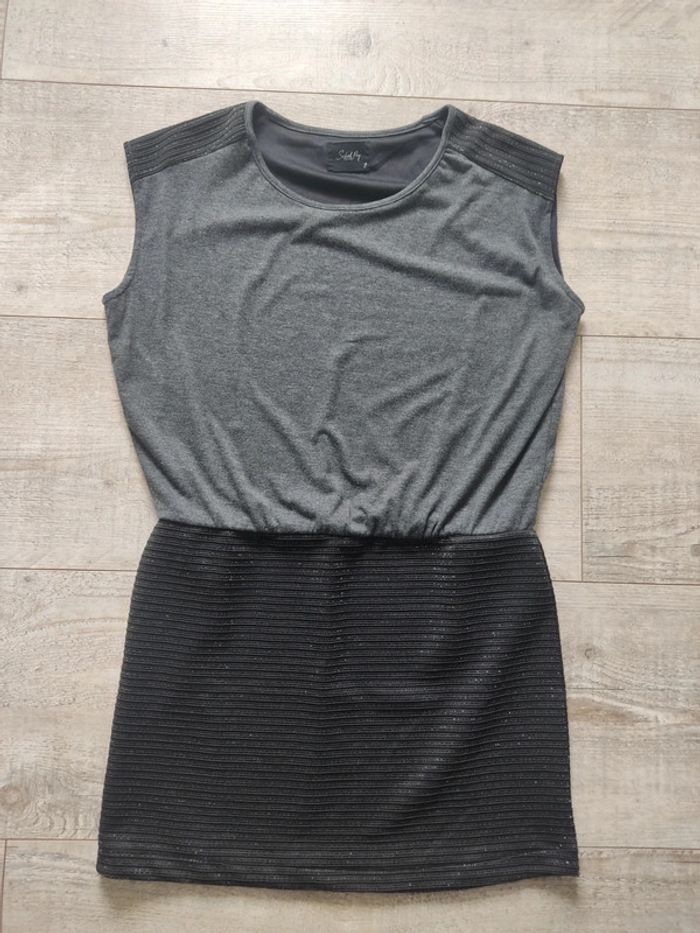 Robe bi-matière manches courtes noir argenté et gris taille 38 School Rag - photo numéro 6