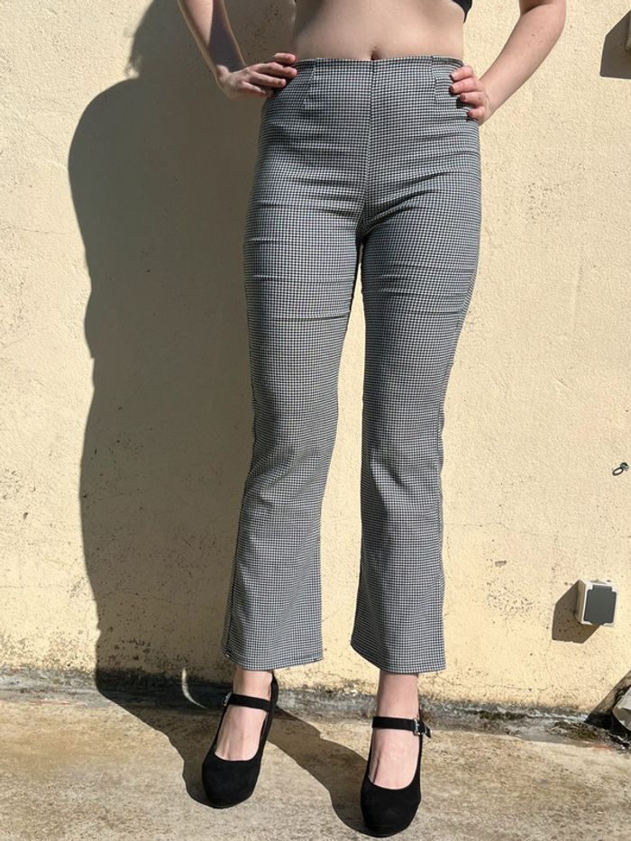 Pantalon flare évasé taille haute élastique - motifs carreaux - photo numéro 9