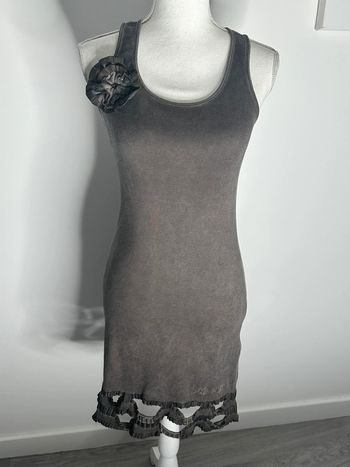 Robe marron grise fleur et volants ajourés Cop Copine T1 36 S