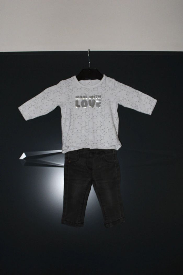 T-shirt manches longues et pantalon jean élastique taille 3 mois 59-60 cm - photo numéro 4