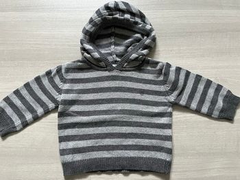 Pull fin à capuche rayé gris 6 mois