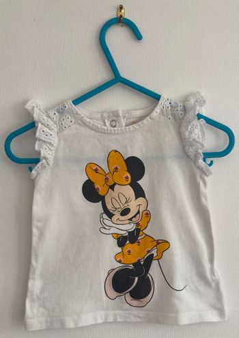 Tee-shirt Minnie manches volantée en broderie anglaise taille 9/12 mois