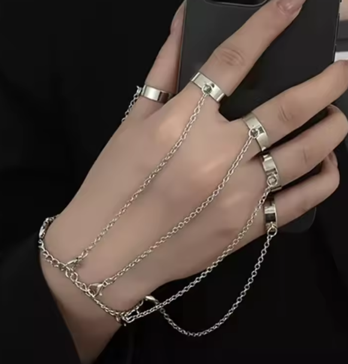 bracelet bague chainette unisexe neuf bijou argenté - photo numéro 2