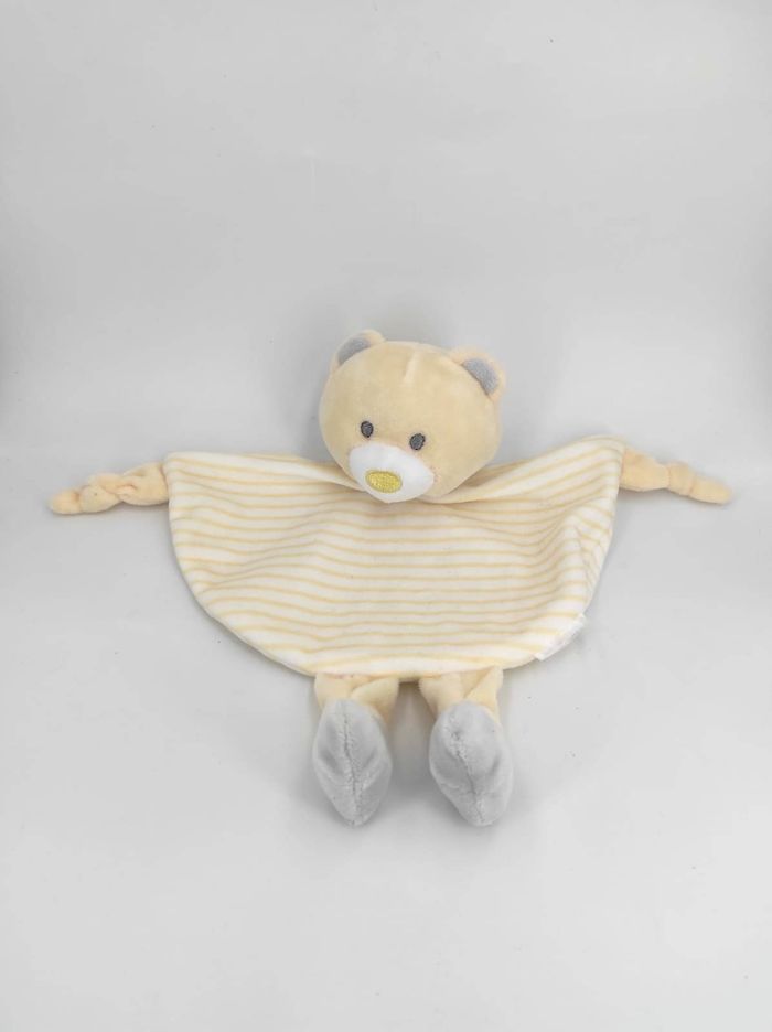 Doudou Plat Ours Blanc Crème et Jaune Tom & Kiddy - photo numéro 2