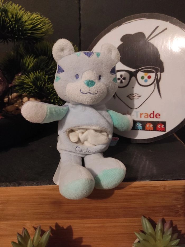 Doudou Knuffel Tigre Chat Bleu Sucre D Orge Cajou Mouchoir #geektradedoudou - photo numéro 2