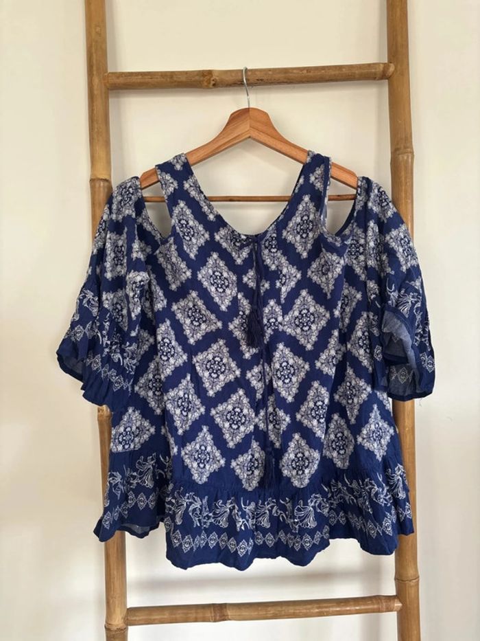 Haut bleu style bohème atypique amisu taille S - photo numéro 5