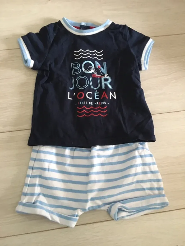 Ensemble short t-shirt 9 mois terre de marin - photo numéro 2