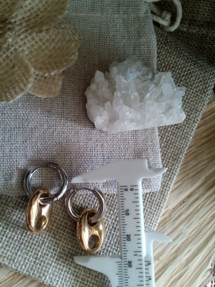 Boucles d'oreilles en acier inoxydable argenté / doré - photo numéro 2