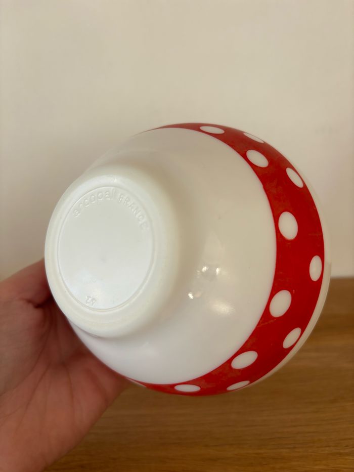 Vintage bol Arcopal Polka rouge avec défauts - photo numéro 8