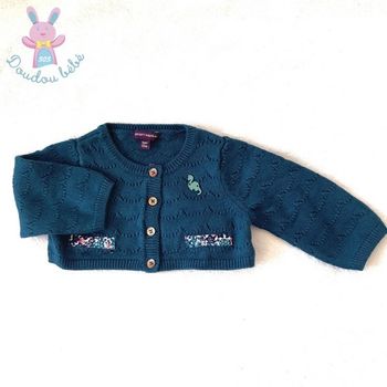 Gilet court mailles turquoise bébé fille 3 Mois Sergent Major