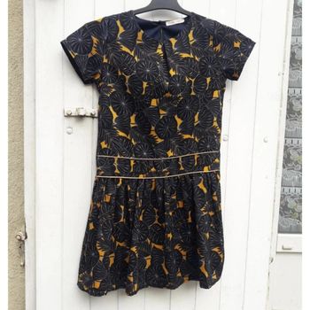 Robe fille avec motifs feuilles bleu et moutarde taille 10 ans - By Gémo Kibs / ROBE d"été