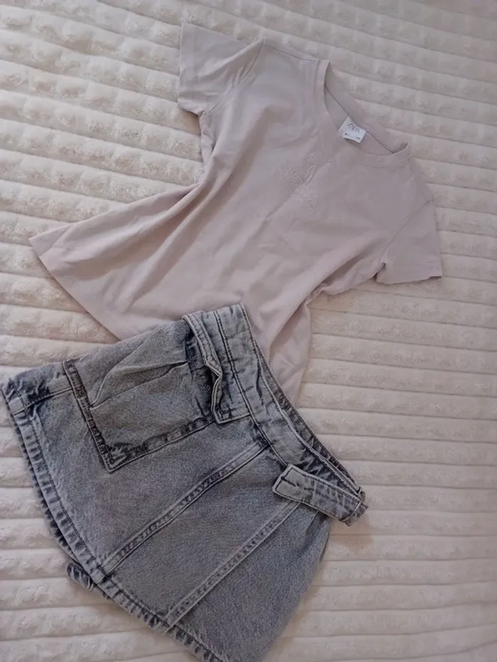 Ensemble fille Tshirt +jupe denim 6ans Zara 🩶🌼 - photo numéro 2