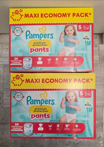 🍼 Pampers Premium Protection Pants T5 (11-17 kg) Lot de 2 × 74 couches – Total 148 Pants
