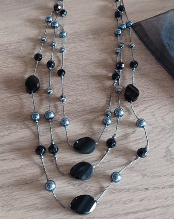 Collier 3 rangs gris-noir-argenté Burton