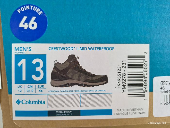 Chaussures de randonnée homme Columbia neuves imperméables taille 46 - photo numéro 9