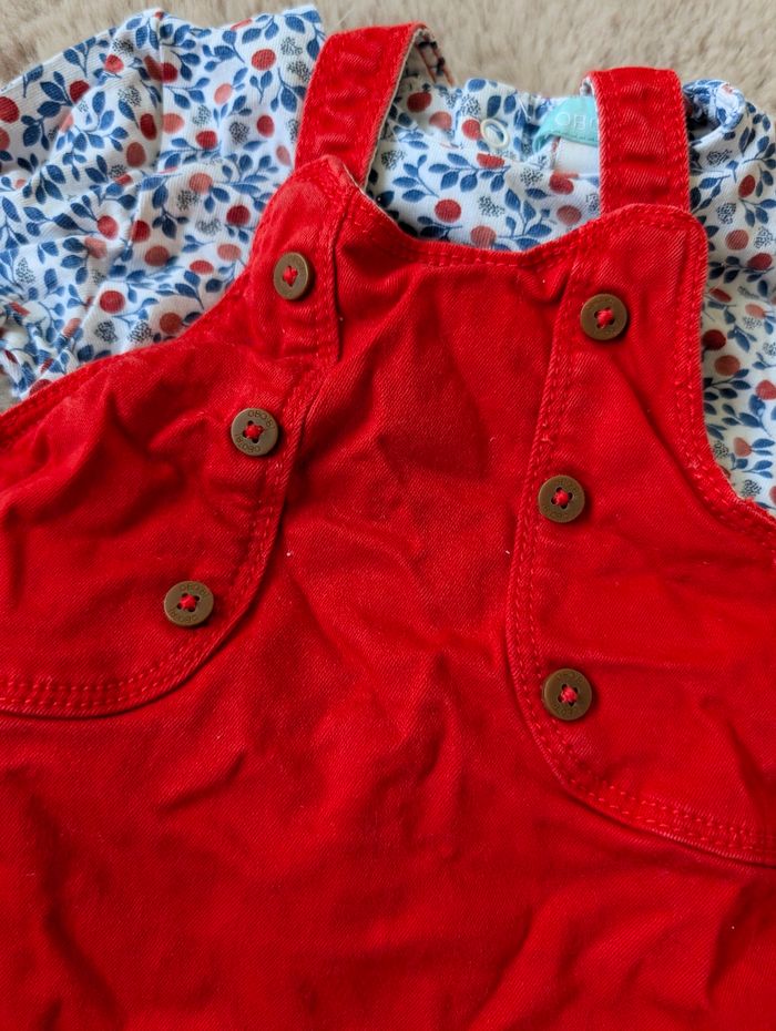 Ensemble Obaibi salopette+ tee-shirt rouge et bleu en taille 3 mois - photo numéro 2