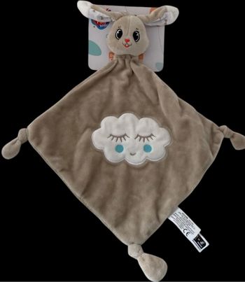 ❤️B4862 Doudou Plat Mouchoir AUCHAN Lapin  Beige Gris Taupe Nuage