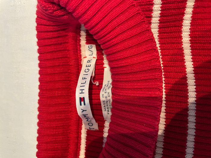Pull sans Manche Rouge rayé blanc Femme Tommy Hilfiger Taille L - photo numéro 3