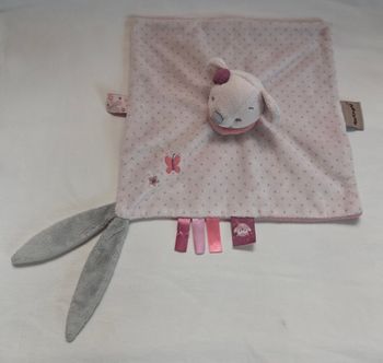 Doudou souris Valentine carré plat rose a pois - Papillon / Fleur - Nattou