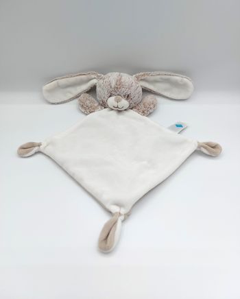 Doudou plat lapin blanc crème marron chiné beige taupe TEX Baby Carrefour