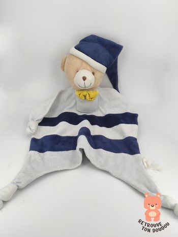 Doudou Plat Ours rayé bleu Babou